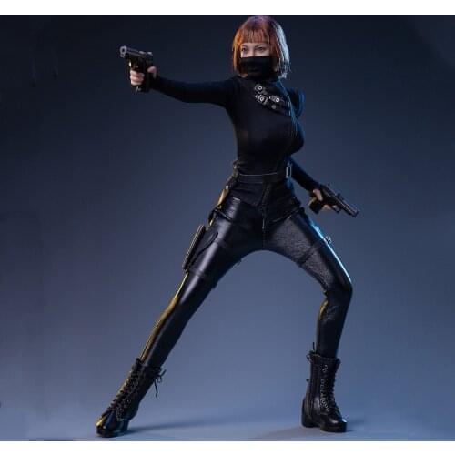1/6 Scale Female Sexy Agent Tight Tops and Leather Pants Suit for 12 inch Action Figure Model Body