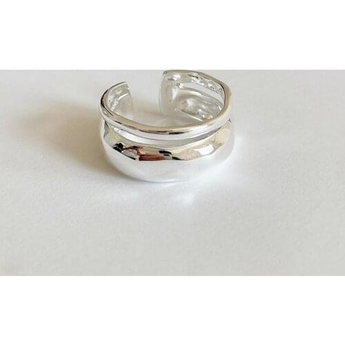 MLKENLY Minimalist Irregular Double-layer Smooth Wave 925 Sterling Silver Jewelry Personality Geometric Opening Rings
