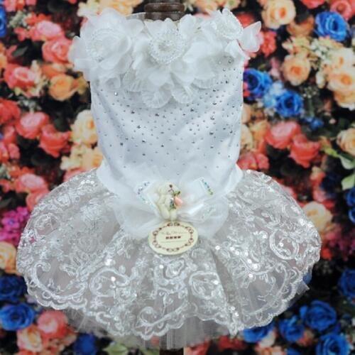 Fashion Pet Dog Dress Costume Cute For Small Dog Cloth white Skirt white Dress Vest Apparel with Sequid and Bead sewed by hand