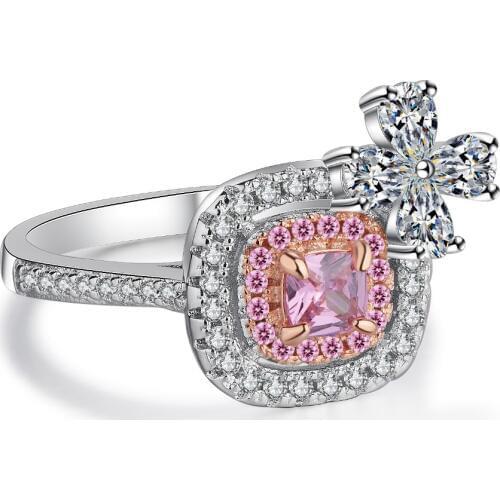 WYJZY Fashion bow pink zircon ring for women womens fashion casual wear jewelry party wedding engagement ring