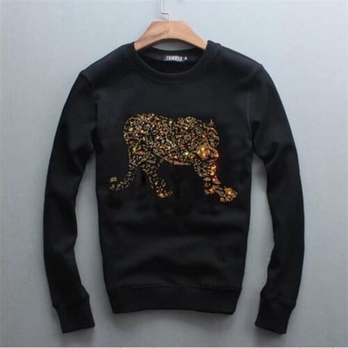 Mens Casual Hip-Hop Hoodie 2021 New Street-Mounted Rhinestone Pullover Cotton Warm Bodybuilding Sweatshirt In Autumn And Winter