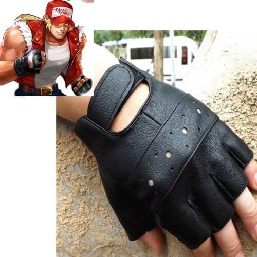 KOF King of Fighters Fatal Fury Terry Bogard Cosplay Black Gloves Mens Tactical Gloves Outdoor Sports Half Finger Gloves