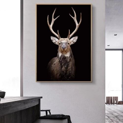 Black Deer Wall Art Canvas Paintings Posters and Prints Animal Wall Pictures for Living Room Home Wall Cuadros Decor No Frame