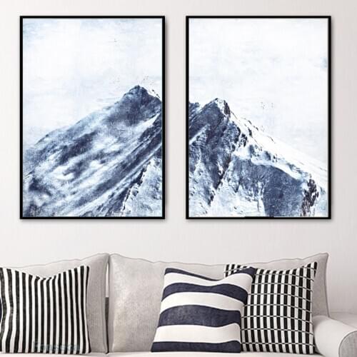 Modern Simple Style Wall Pictures Snow Mountain Canvas Painting Two Decorative Poster for Gallery Living Room Chic Home Decor