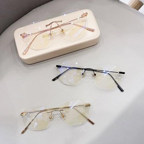 Elbru Frameless Anti-blue Light Plain Glasses Creative Irregular Frame Transparent Eyeglasses Optical Frames Adult Glasses
