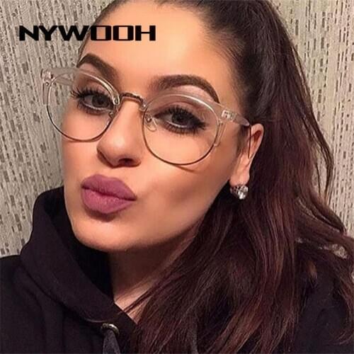 NYWOOH Transparent Cat Eye Glasses Women Clear Myopia Frame Optical Eyeglasses for Ladies Retro Half Frame Design