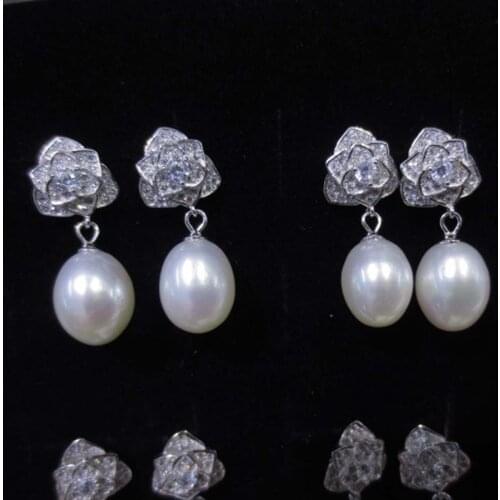 Wholesale 5 pairs 8-9mm rice drop pearl dangle earring s925 rose studs