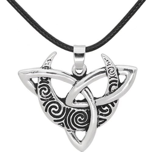 Fashion Mens Religious Irish Knot Moon Triangle Hollow Metal Pendant Necklace