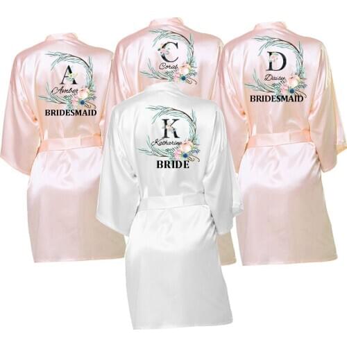 Personalized Custom Name gift Wedding Bride Team Robes Flower Print Bridal Party Robes Bridesmaid Robes