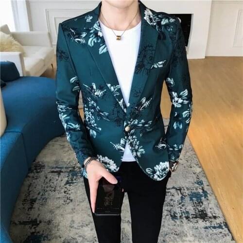 Printed Floral Mens Suit Jacket Blazers Casual Single Button Blazer Hombre Luxury Flower Designs Slim Fit Blaizer Masculino
