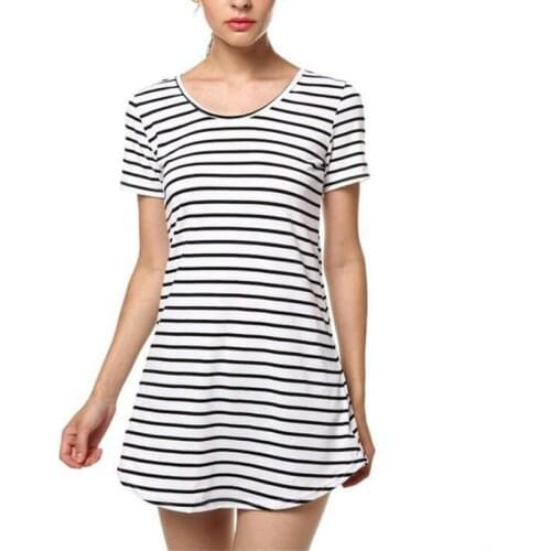 Women Lady Girls Above Knee Dress,Homely O-Neck Loose Navy Striped Dovetail Dresses,Soft,Comfortable,Big Yards