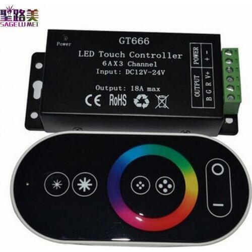 Wholesale 1 pcs DC12-24V 6Ax3channel RBG controller GT666 Touch led controller