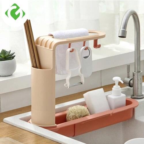 Telescopic Sink Shelf Kitchen Sinks Organizer Soap Sponge Holder Sink Drain Rack Storage Basket Kitchen Gadgets Accessories GY