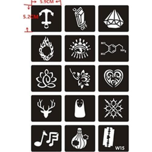 15pcs Glitter Tattoo Stencils Woman Girl Kids Drawing Template Henna Tattoo Stencils for Painting Airbrush Pochoir Tatouage