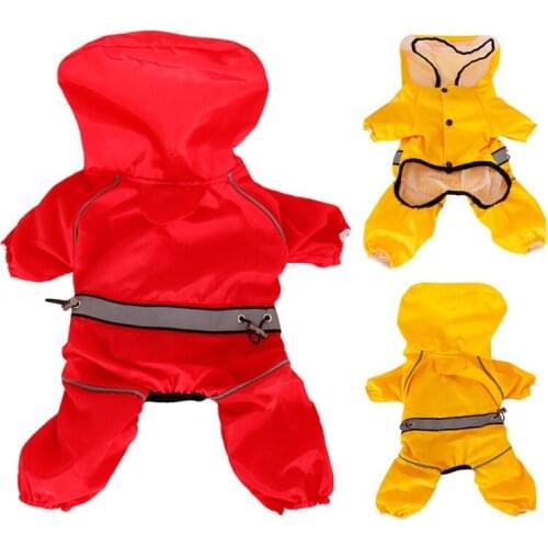 Pet Cat Dog Waterproof Raincoat Hooded Clothes Reflective Opening Traction 4-legged Jumpsuit Rain Coat For Rainy Weather