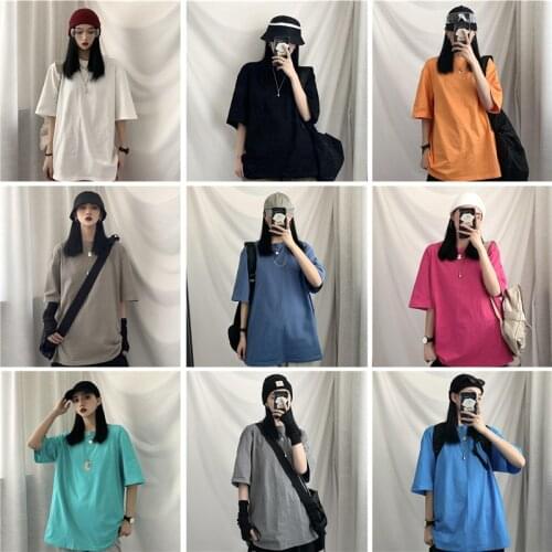 WERUERUYU Retro Wild Cotton Solid Color Loose Short Sleeve Bottoming Shirt T-shirt White Women Compassionate