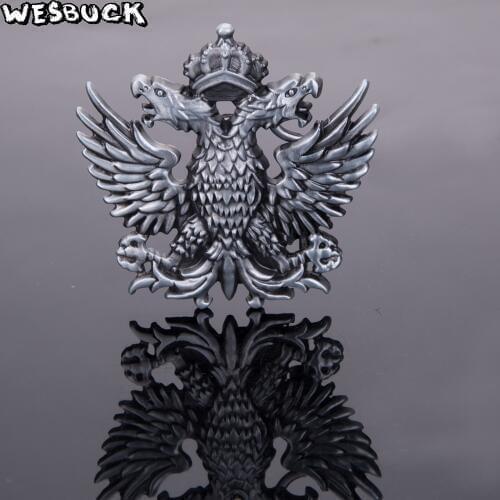 WesBuck Brand Double-Headed Russian Empire Eagle Belt Buckle 7.5*7.5CM Fit 4cm Wide Belt Silver Metal Hebilla