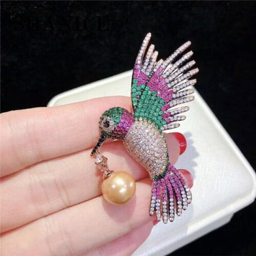 SHANICE Fashion Cubic Zirconia Brooches High Quality Trendy Bird pearl brooch Big pins Silver plated Hyperbole Ethnic gift