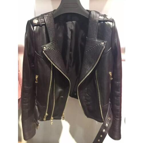 Women ladies genuine real leather jacket
