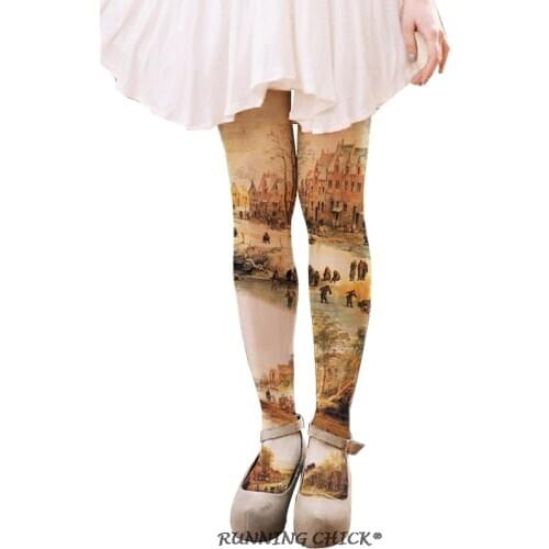 Oil Painting Pantyhose Color Pattern Women Autumn