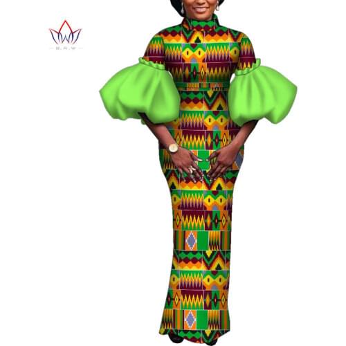 NEW Customize BintaRealWax African Women Slim Fit Dress Traditional Elegant Lady Ankara Party Wedding Dress Puff Sleeve WY9227