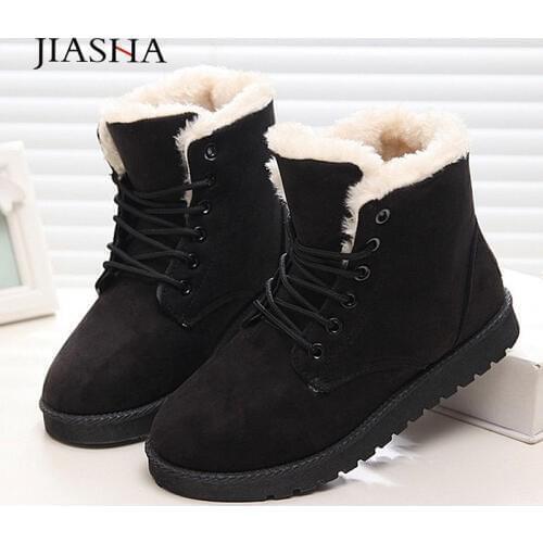 Winter boots women shoes female warm fur plush insole suede winter women boots shoes woman lace-up ankle snow boots ladies shoes