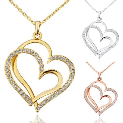 1PC Adjustable Golden Silver Rose Golden Double Heart Crystal Love Valentines Gift Valentines Day Wedding Jewelry Girls Women