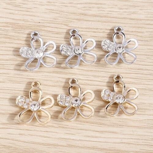 10pcs 16*19mm Alloy Crystal Flower Charms for Making Fashion Earrings Pendants Necklaces Keychain DIY Crafts Jewelry Findings