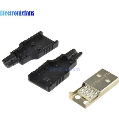 10Pcs USB2.0 Type A Plug 4-pin Male Adapter Connector With Black Plastic Cover