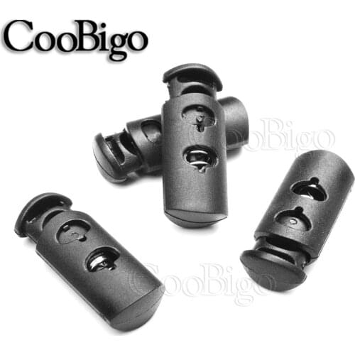 100pcs 2 Hole Plastic Cord Lock Toggle Stopper Clip for Paracord Shoelace Garment Bags Lanyard Rope Accessories 38 x 15mm