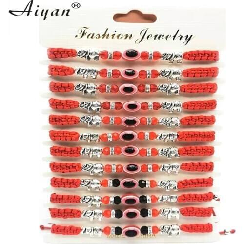 12Pieces Elephant And 10*8 Resin Eyes Red Thread Braided Bracelet Has Exorcism Protection Effect On Behalf Of Good Luck