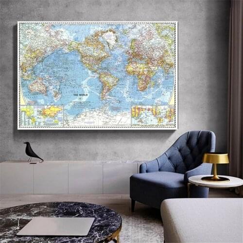 1960 The World Map 150*100 cm Vintage Poster Non-woven Canvas Painting Wall Sticker Card Home Decor School Supplies