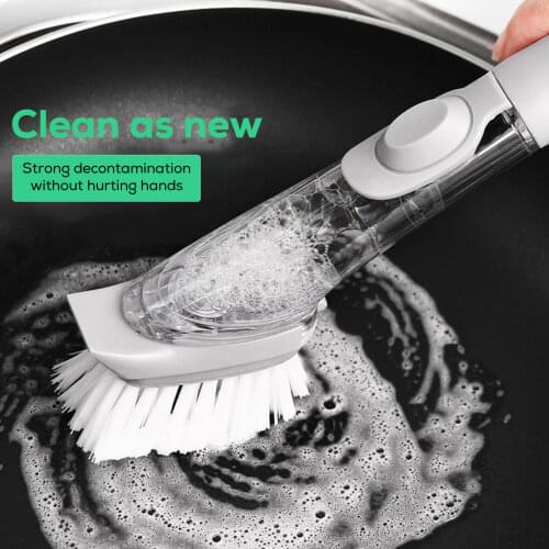 2 in 1 Kitchen cleaning tools long handle cleaning brush with removable brush sponge sponge dispenser dishwashing brush set