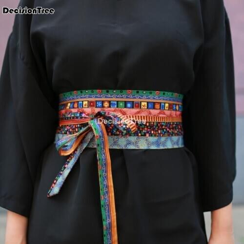 2021 traditional chinese clothing kimono obi women linen cotton printing kimono belt japanese cardigan lady open belt