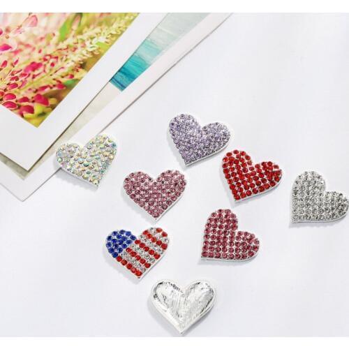 24mm blue red white rhinestone heart button for hair accessory 100PCS/LOT(BTN-5422)