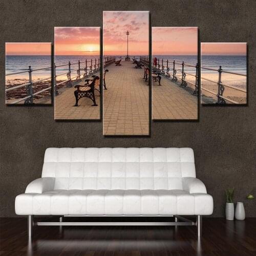 Hd Home Decoration Canvas Sunset Painting Sea Pictures Wall Art Prints 5 Pieces Modular Modern Framework Poster For Living Room