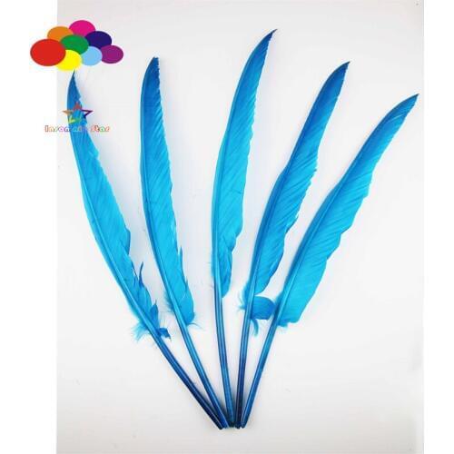 50pcs 100% natural turkey back feather dyed lake blue 30-35cm/12-14inch beautiful for Diy costume mask headdress