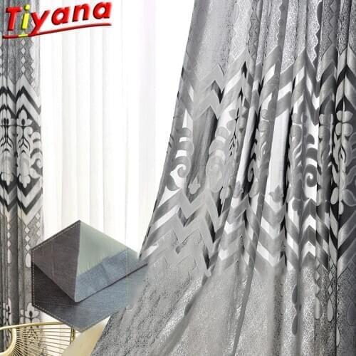 Blue gray velvet jacquard Curtains for Living Room European Style Modern Semi-Blackout Window Drapes for Bedroom X-ZH224#VT