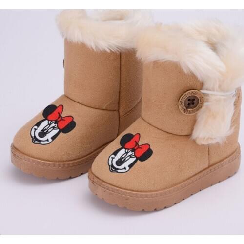 Disney childrens cartoon Minnie Mickey non-slip soft bottom plus velvet thick cotton shoes cotton boots boys girls snow boots