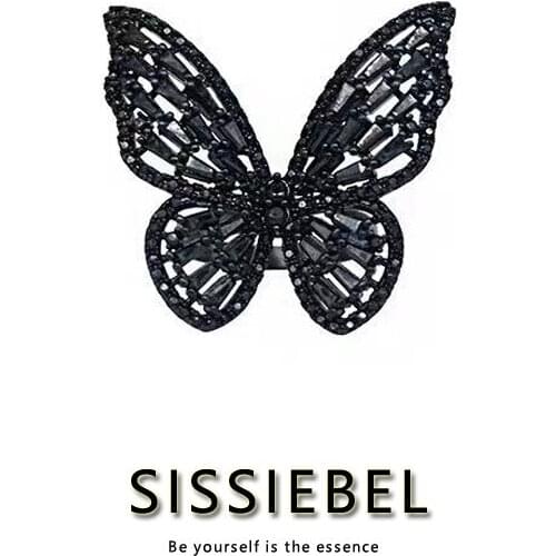 European and American Exaggerated Dark Cool Black Crystal Butterfly Rings For Woman Gothic Girls Fashion Jewelry Accessories