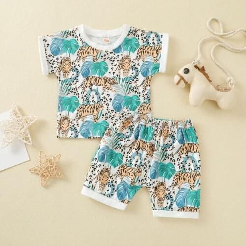 FOCUSNORM 2pcs Summer Baby Boys Clothes Sets Cartoon Animal Printed Short Sleeve T Shirts Tops Shorts