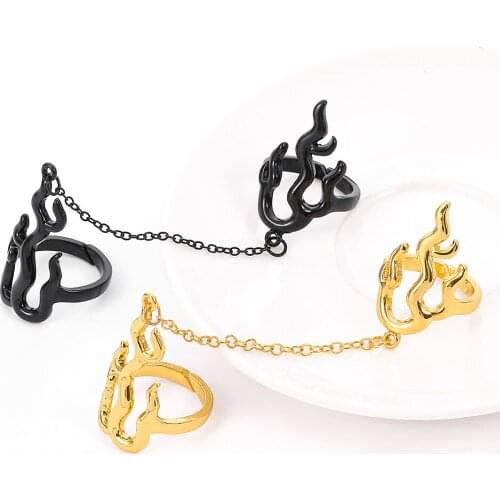 Harajuku style Fashion Flame Chain Rings Jewlery 2 pcs Open adjustable Party Accessries Ring Jewelry Gifts