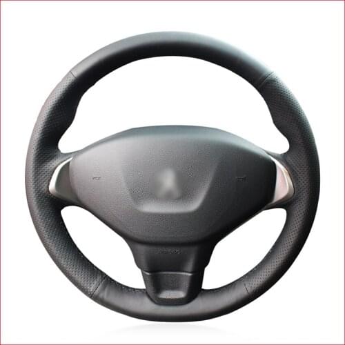 Black PU Faux Leather DIY Car Steering Wheel Cover for Peugeot 301 2014 2015 2016 2017 2018 2019