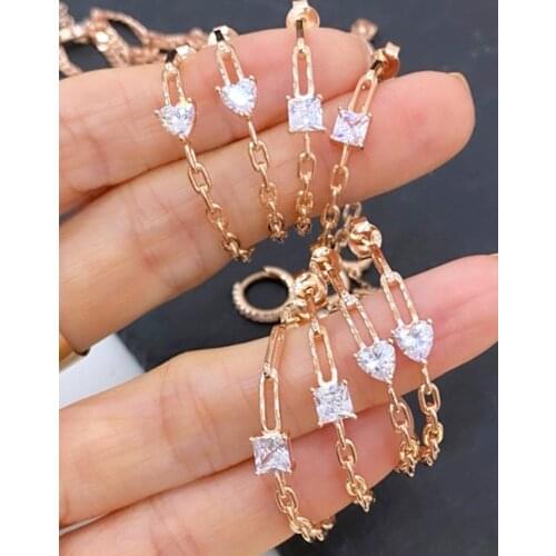 Gold Color Classic Women Hoop Jewelry Round Circle With Single Heart Square CZ Cuban Chain Hoop Earring