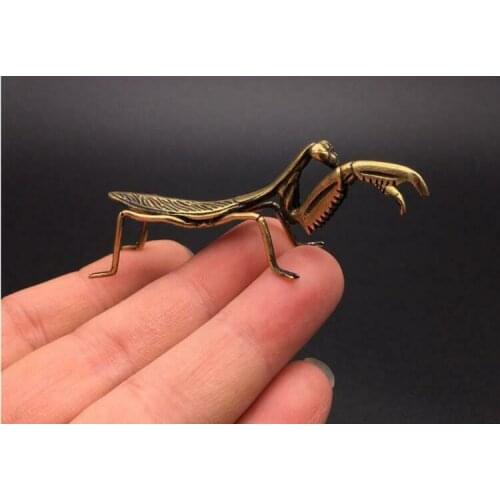 Collectible Chinese Mantis Decorative Statue Solid Copper Handwork Antique
