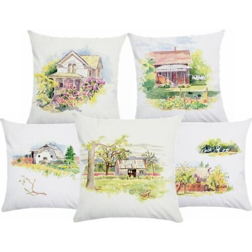 Short Plush Home Decor Cushion Cover Rural scenery Throw Pillowcase Pillow Covers Pillows For Sofa Seat Cushion Decorative