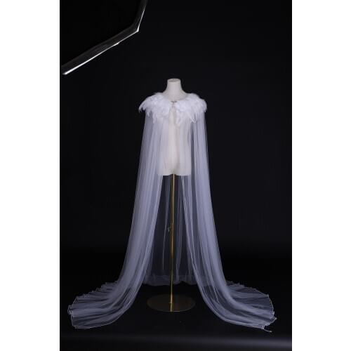 Cosplaydiy White Feather Cloak Costume Role-playing Props Veil Feather Collar Long Transparent Cloak False Collar Cosplay
