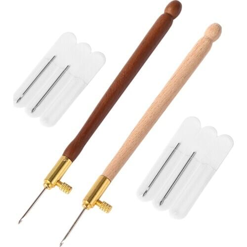 Embroidery Wooden Handle Crochet Hook with 3 Needles French Crochet Embroidery Beading Hoop Sewing Tool Set DIY Craft