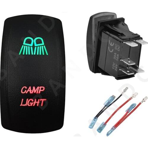 CAMP LIGHT Rocker Switch Green&Red Led Laser Etched 5P ON-OFF SPST Button Switch for the ARB/Carling/NARVA ,Camping Car,Wires