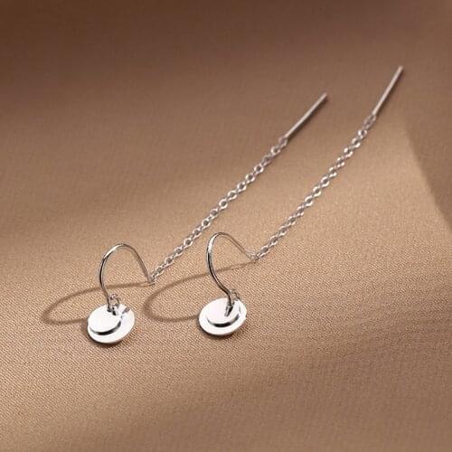 Trendy Jewelry Dangle Earrings Personality Fashion Design Round Piece Long Chain Metal Earrings For Women Celebration Gifts